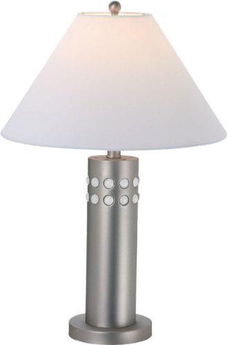 Primal Table Lamp Satin Steel/White Round Glass